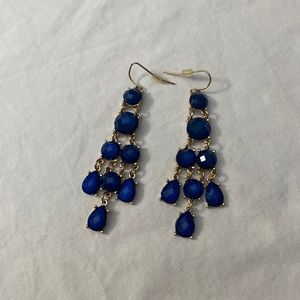 Fashion Jewelry. Faux Safire Dangle Earrings. Gold with Cobalt Blue.